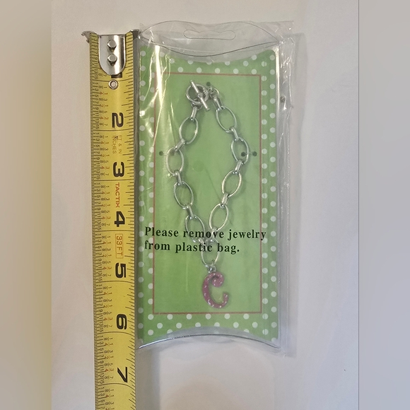 ⭐️ C, Silver Toned Oval Link Toggle Clasp Bracelet, Letter "C" Charm, Bracelet - Picture 8 of 10